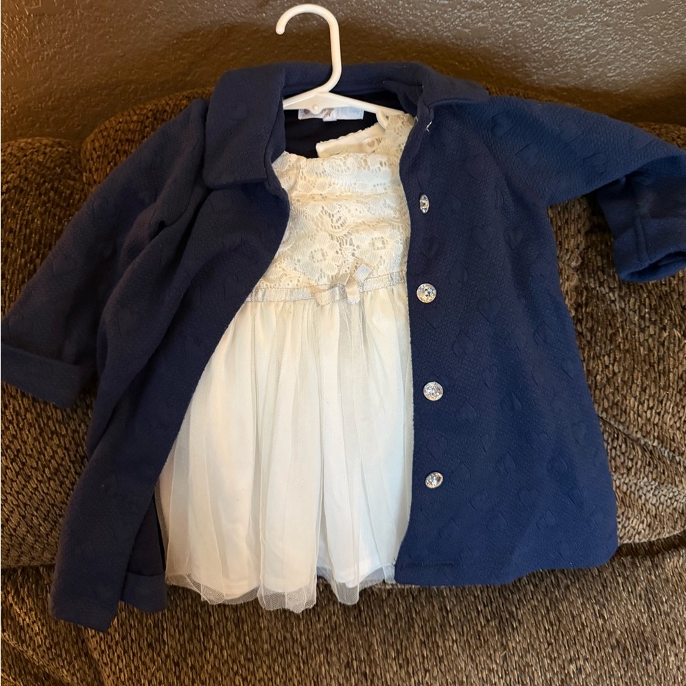 Nannette Baby Blue Peacoat style jacket with heart details & white dress